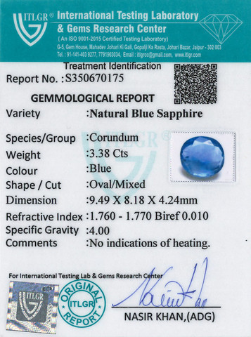Blue Sapphire - 3.38 Carat
