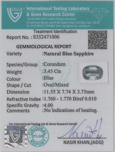 Blue Sapphire - 3.45 Carat