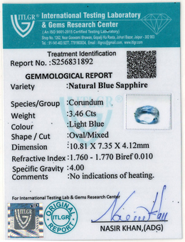 Blue Sapphire - 3.46 Carat