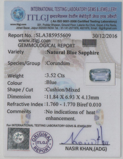 Blue Sapphire - 3.52 Carat