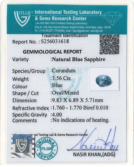 Blue Sapphire - 3.56 Carat