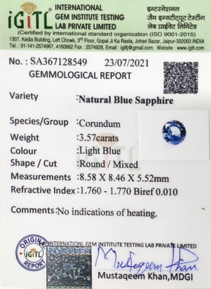 Blue Sapphire - 3.57 Carat