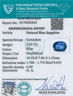 Blue Sapphire - 3.62 Carat