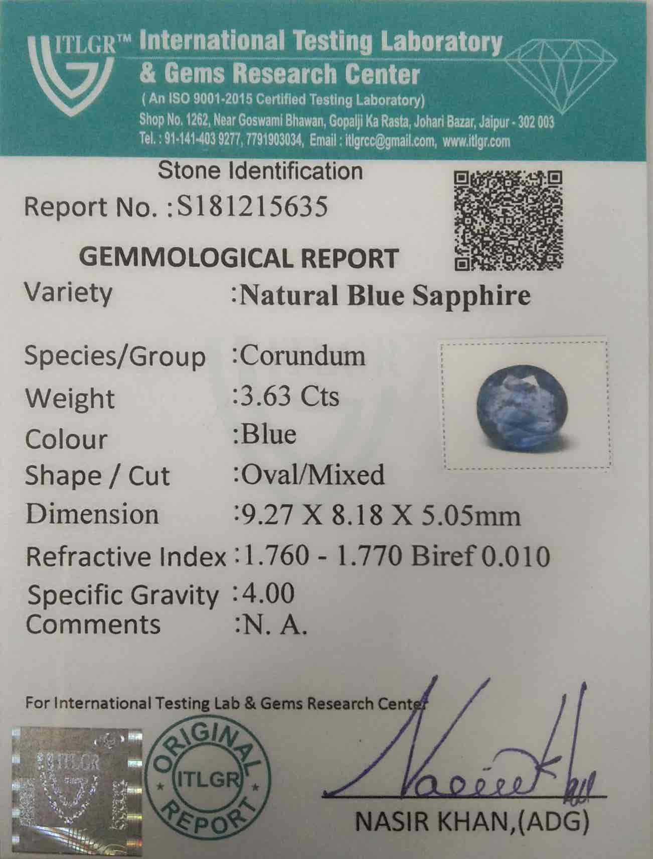 Blue Sapphire - 3.63 Carat