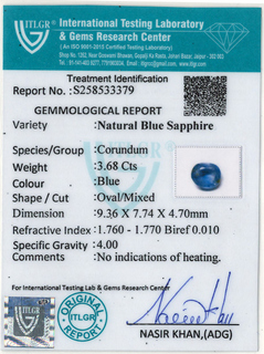 Blue Sapphire - 3.68 Carat