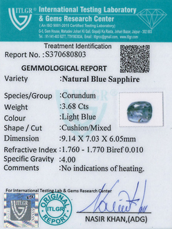 Blue Sapphire - 3.68 Carat