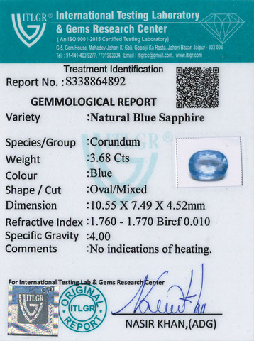 Blue Sapphire - 3.68 Carat