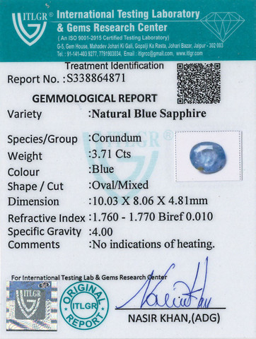Blue Sapphire - 3.71 Carat