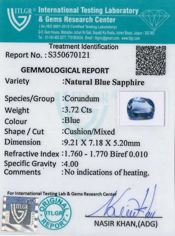 Blue Sapphire - 3.72 Carat