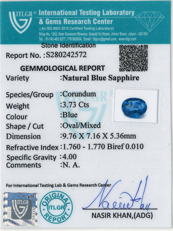 Blue Sapphire - 3.73 Carat