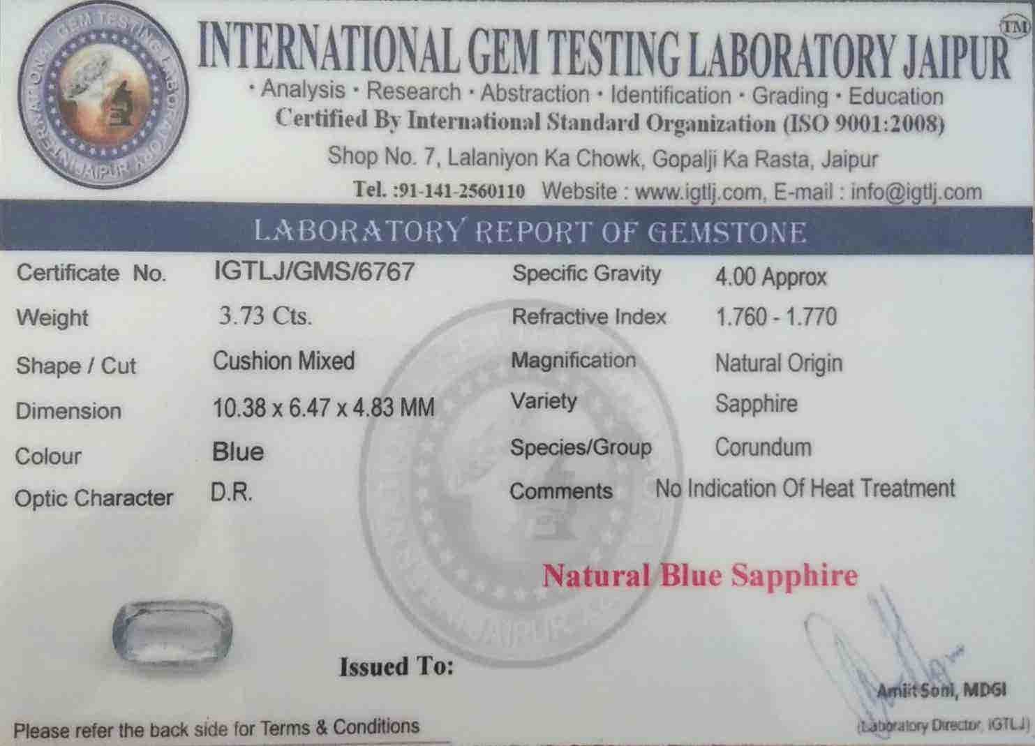 Blue Sapphire - 3.73 Carat