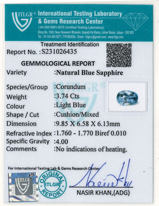 Blue Sapphire - 3.74 Carat
