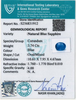 Blue Sapphire - 3.74 Carat