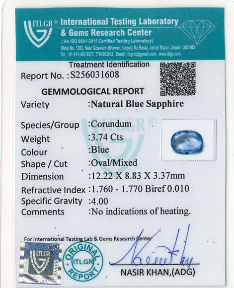 Blue Sapphire - 3.74 Carat