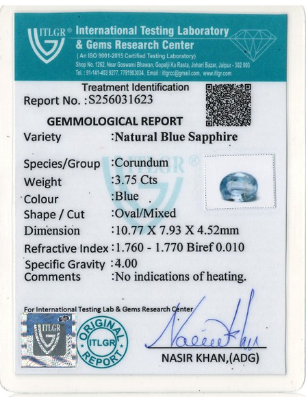 Blue Sapphire - 3.75 Carat