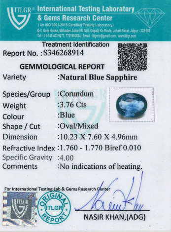 Blue Sapphire - 3.76 Carat