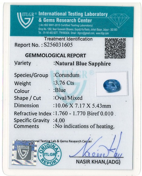 Blue Sapphire - 3.76 Carat