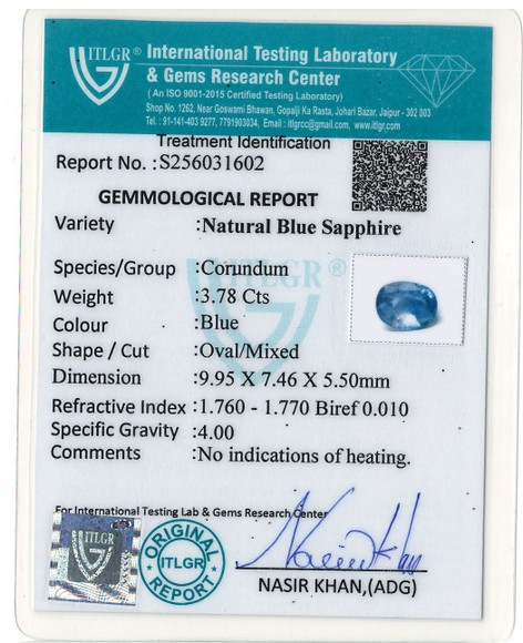 Blue Sapphire - 3.78 Carat