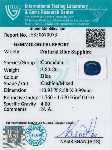 Blue Sapphire - 3.8 Carat