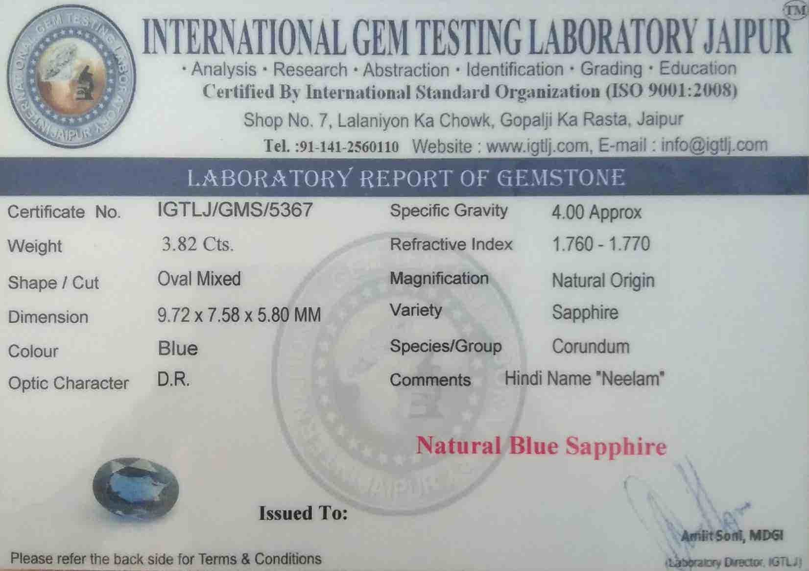 Blue Sapphire - 3.82 Carat