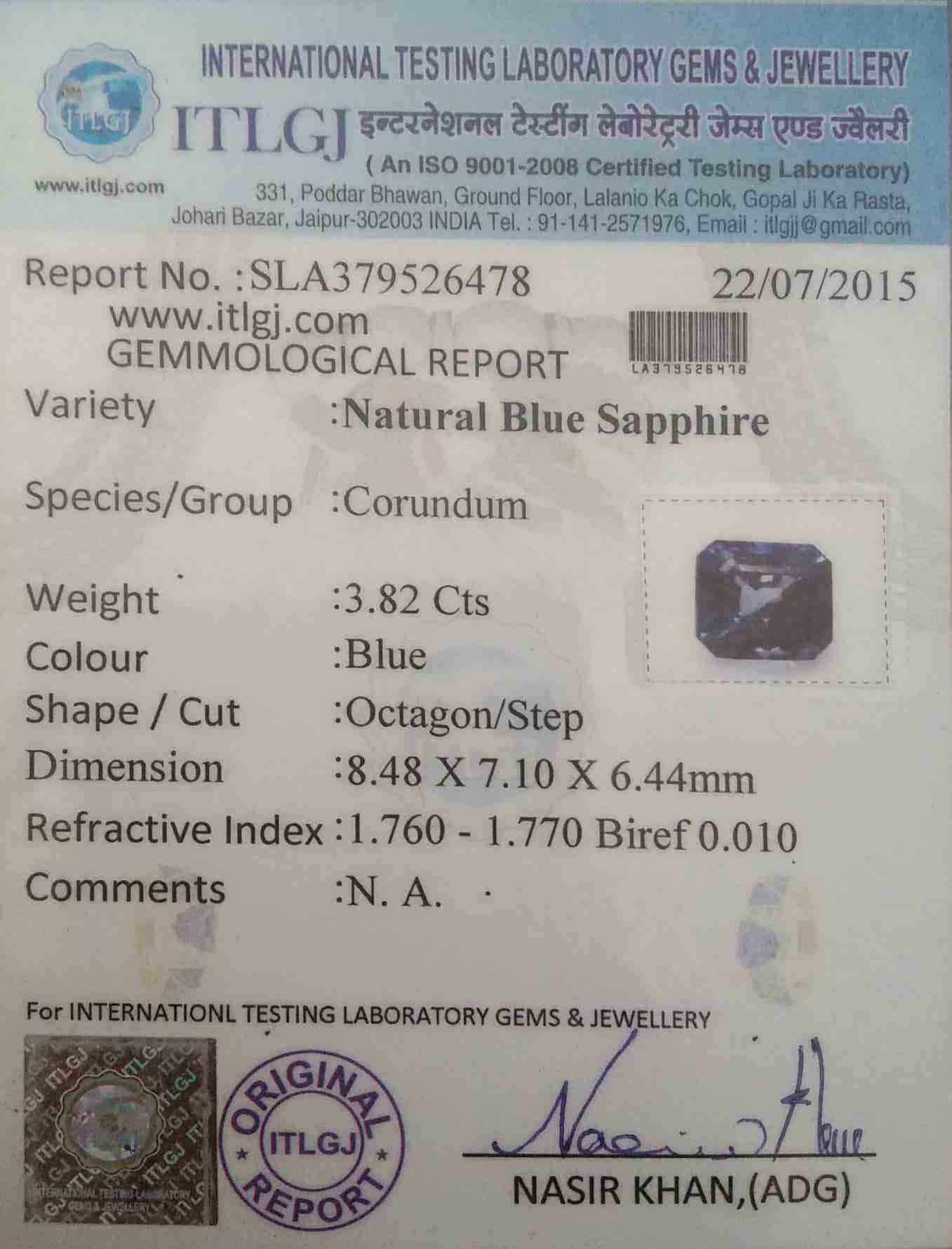 Blue Sapphire - 3.81 Carat