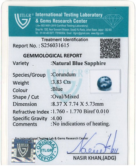Blue Sapphire - 3.83 Carat