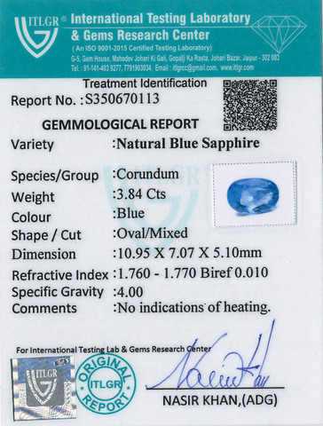 Blue Sapphire - 3.84 Carat