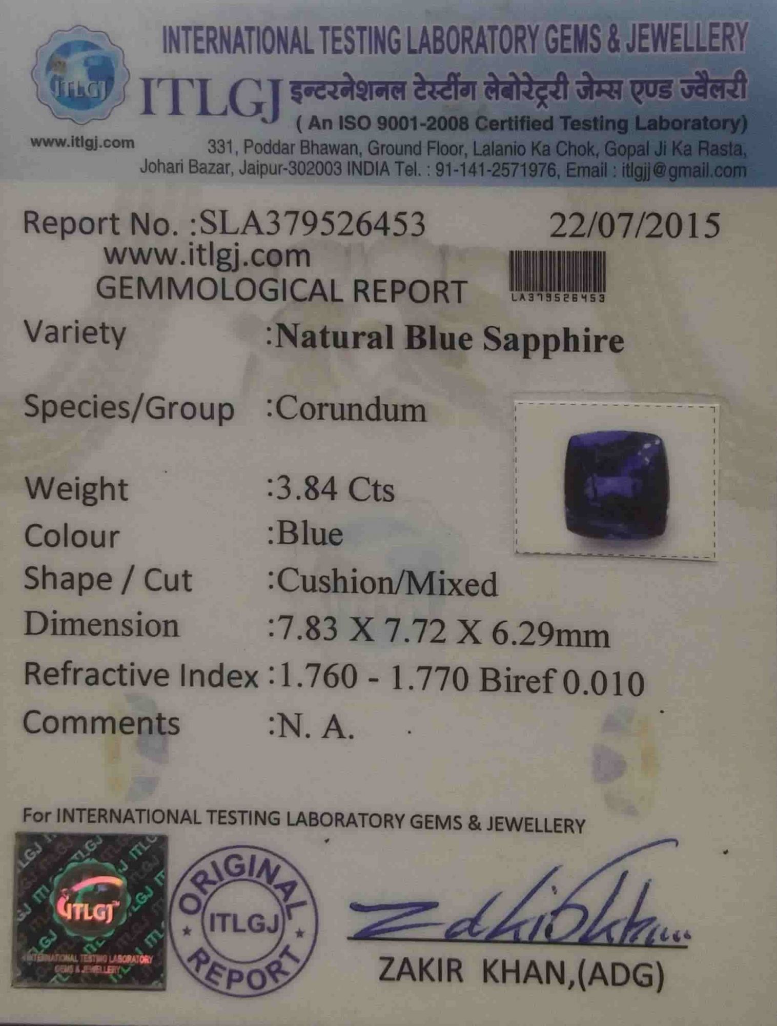 Blue Sapphire - 3.84 Carat