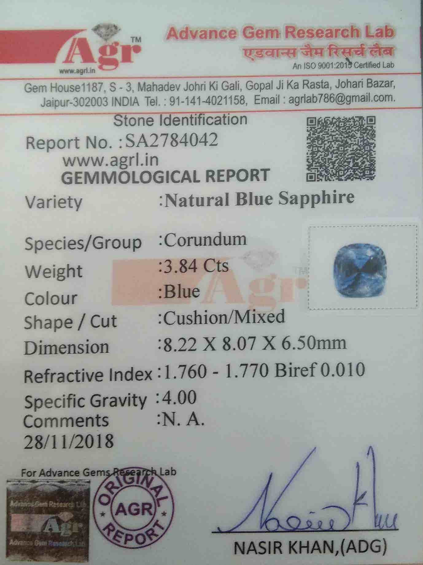 Blue Sapphire - 3.84 Carat
