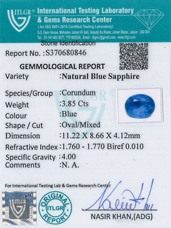 Blue Sapphire - 3.85 Carat