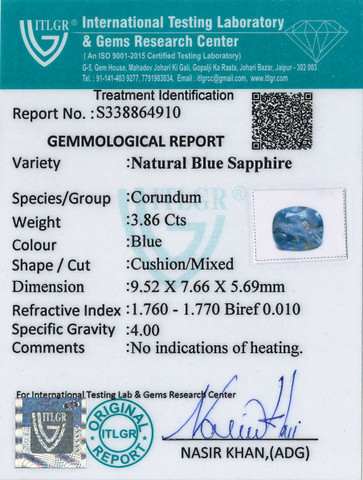 Blue Sapphire - 3.86 Carat