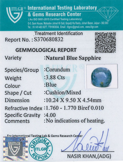 Blue Sapphire - 3.88 Carat