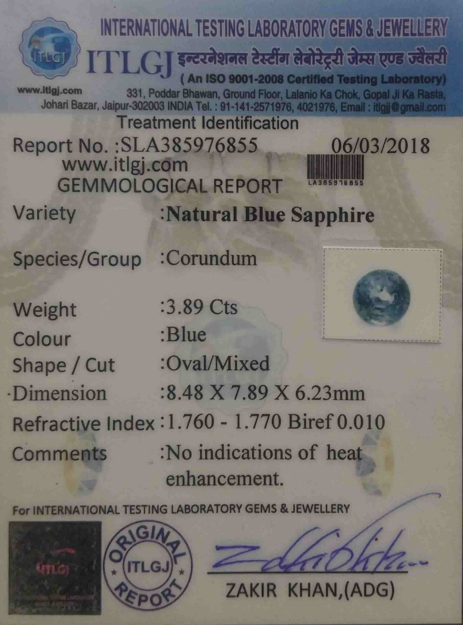 Blue Sapphire - 3.89 Carat