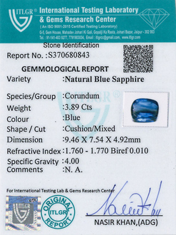 Blue Sapphire - 3.89 Carat
