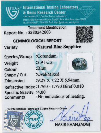Blue Sapphire - 3.91 Carat