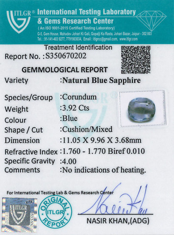 Blue Sapphire - 3.92 Carat