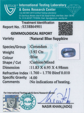 Blue Sapphire - 3.92 Carat
