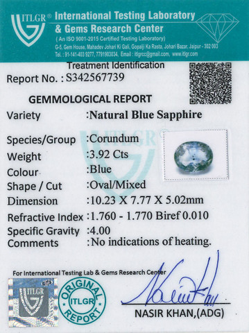 Blue Sapphire - 3.92 Carat