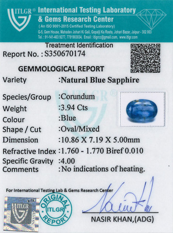 Blue Sapphire - 3.94 Carat