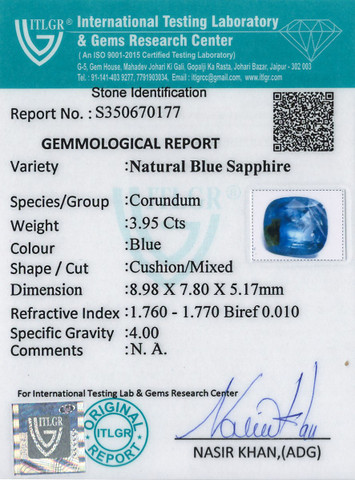 Blue Sapphire - 3.95 Carat