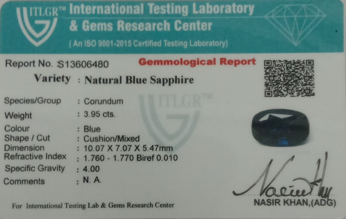 Blue Sapphire - 3.95 Carat