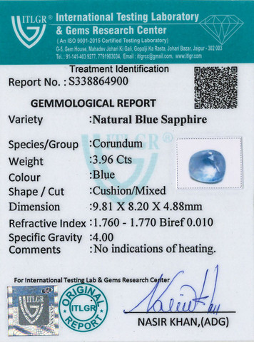 Blue Sapphire - 3.96 Carat