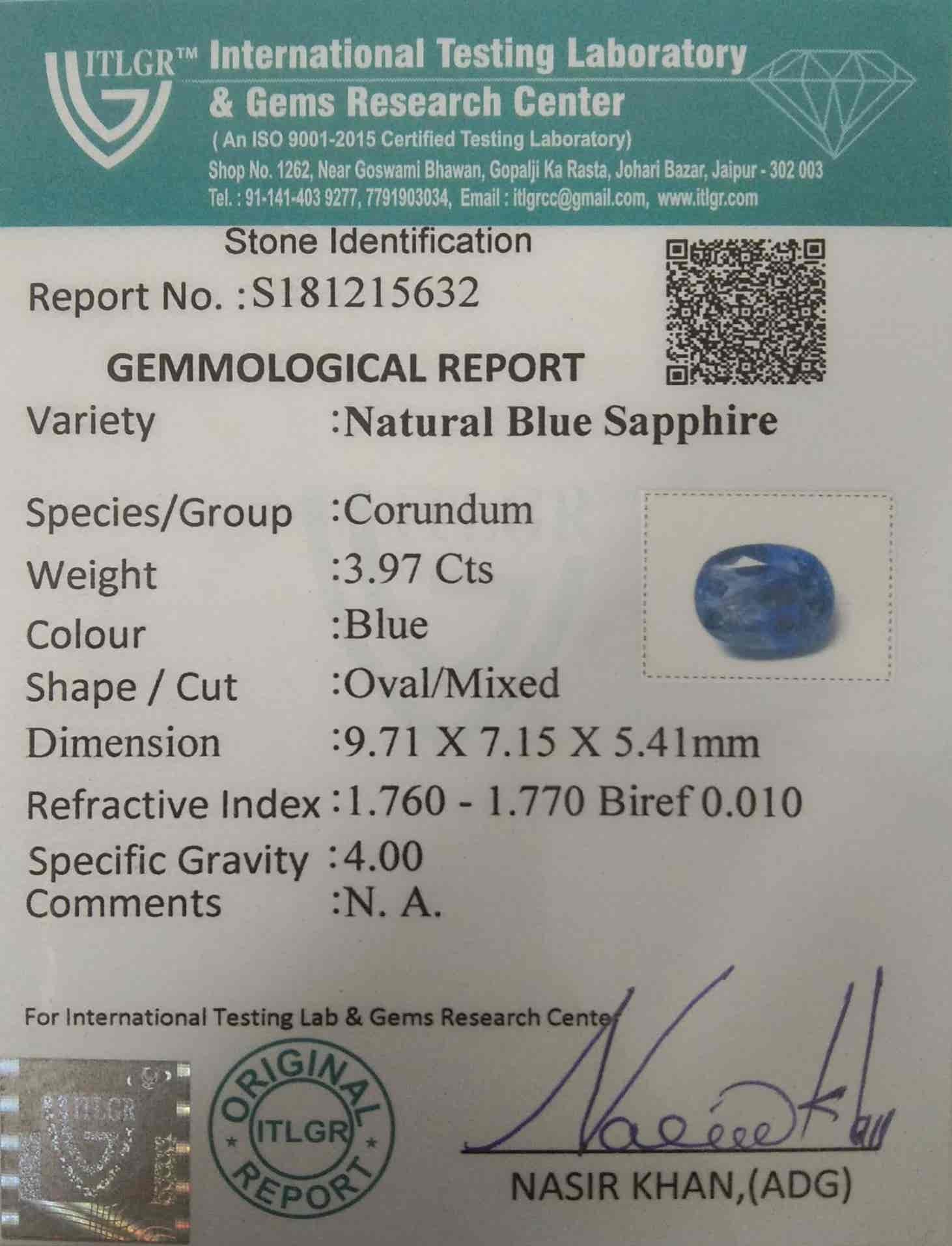 Blue Sapphire - 3.97 Carat