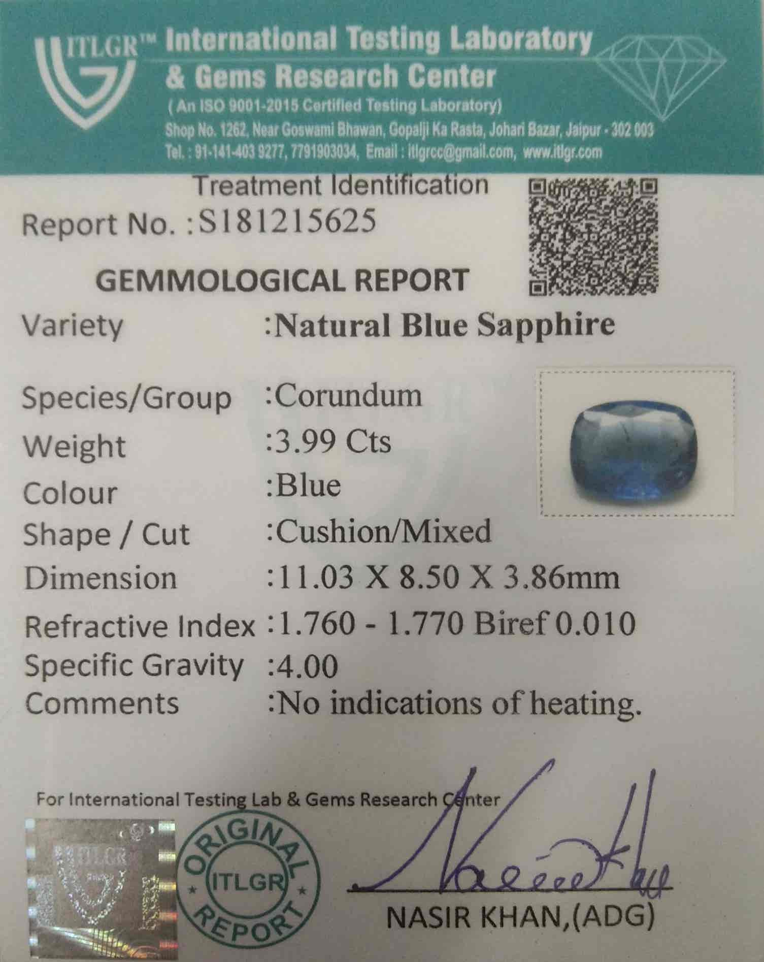 Blue Sapphire - 3.99 Carat