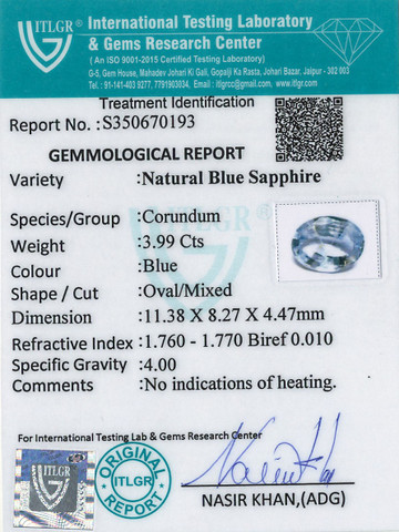 Blue Sapphire - 3.99 Carat