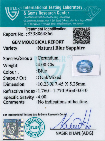 Blue Sapphire - 4 Carat