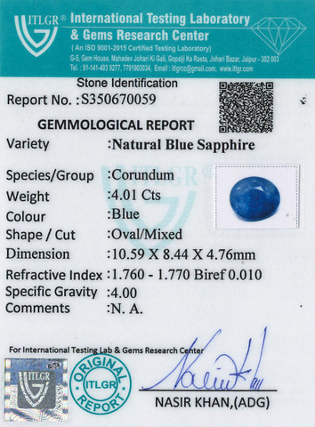 Blue Sapphire - 4.01 Carat