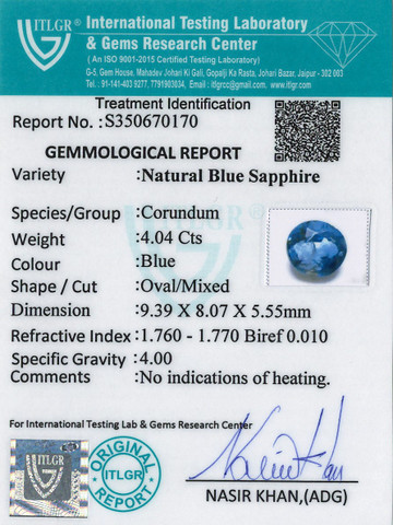Blue Sapphire - 4.04 Carat