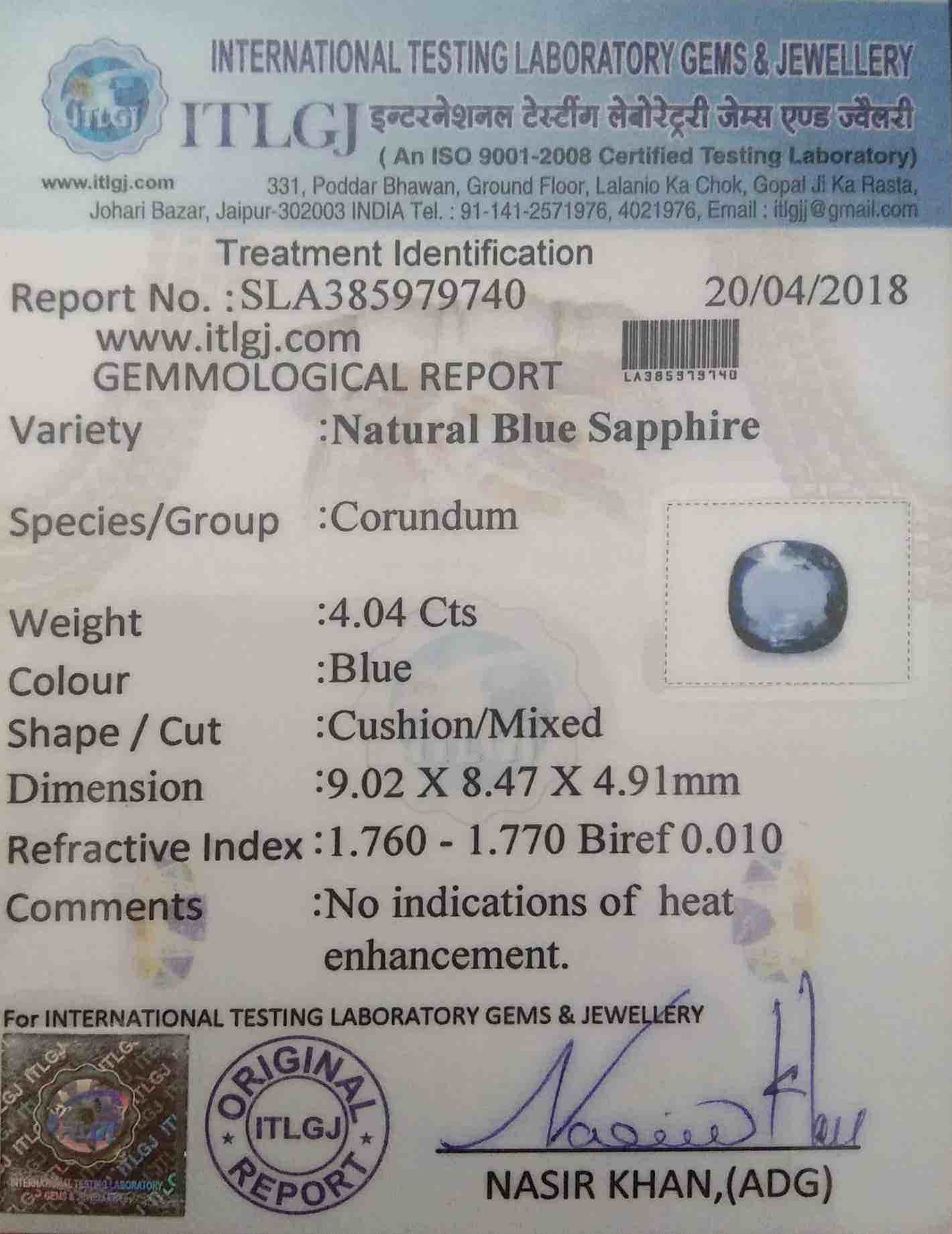 Blue Sapphire - 4.04 Carat