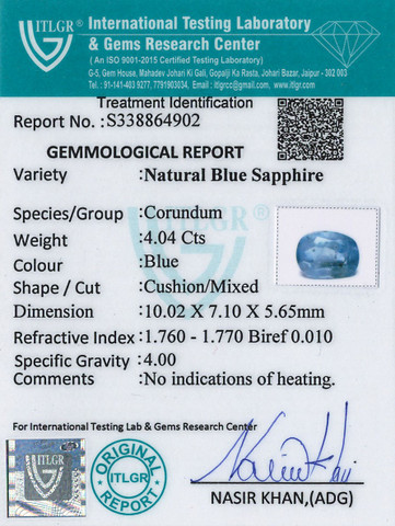 Blue Sapphire - 4.04 Carat